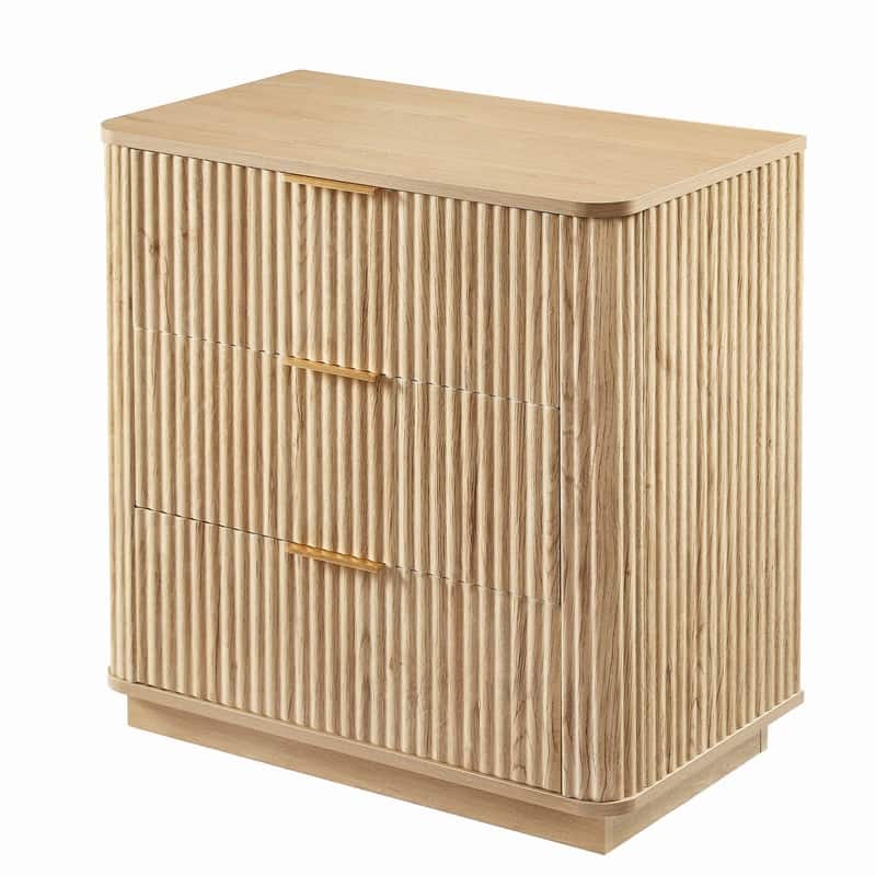 Modern Fluted 3-Drawer Dresser Nightstand with Easy Clean Waterproof Surface (Set of 2)