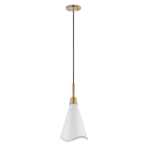 slide 2 of 6, Tango 1 Light Small Pendant Matte White with Burnished Brass
