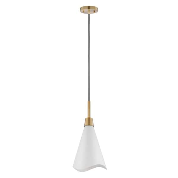 slide 2 of 6, Tango 1 Light Small Pendant Matte White with Burnished Brass