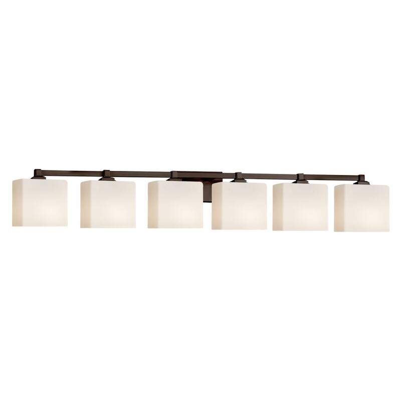 Justice Design Fusion Regency 6-light Dark Bronze Bath Bar, Opal Rectangle Shade