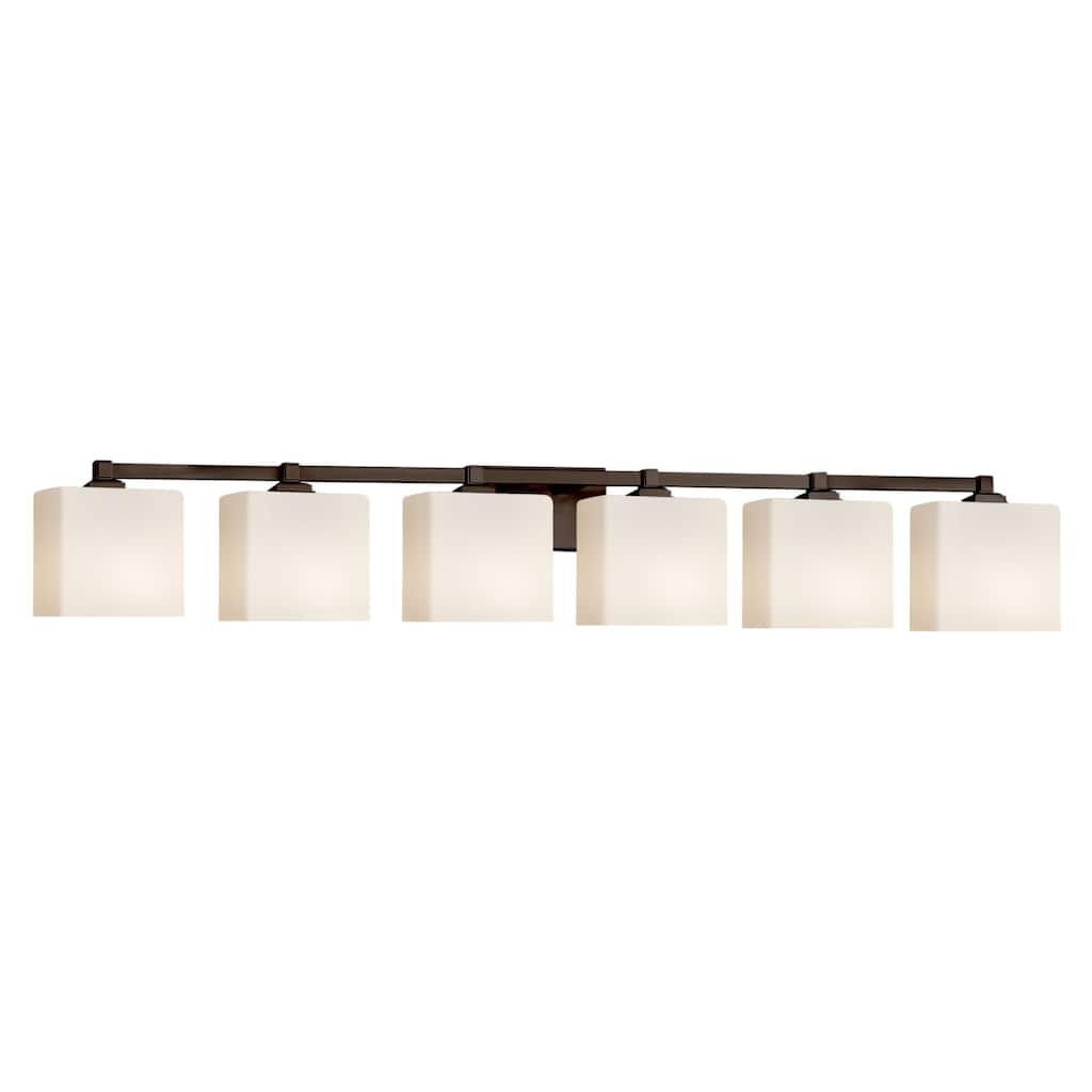 Justice Design Fusion Regency 6-light Dark Bronze Bath Bar, Opal Rectangle Shade