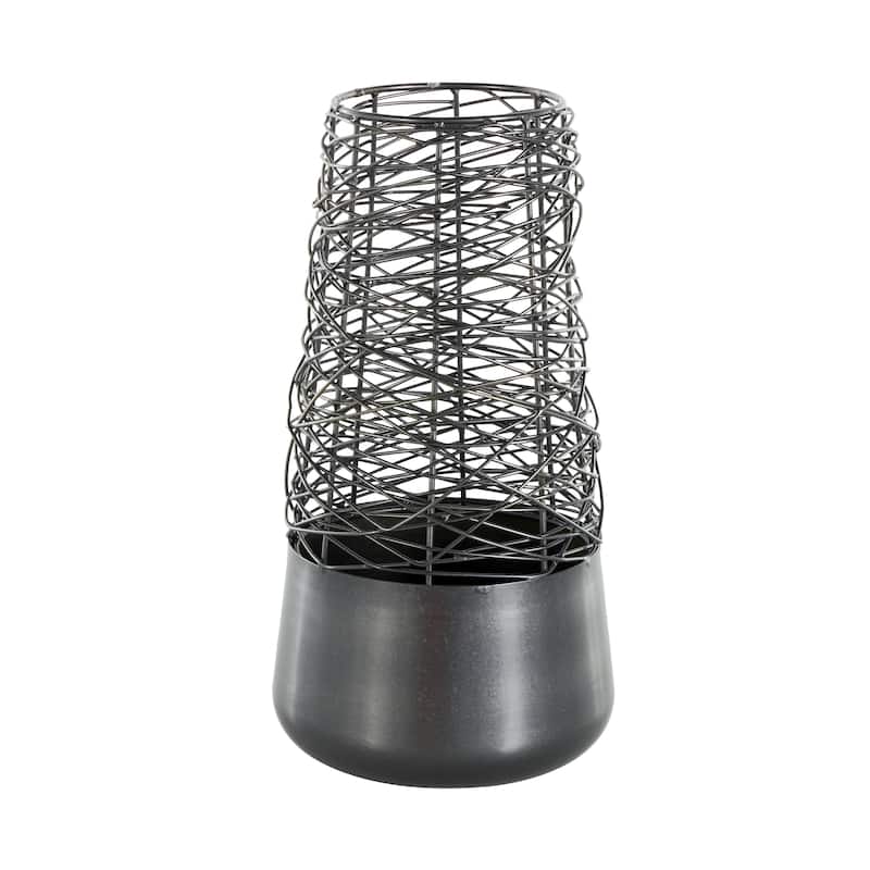 Metal Abstract Intertwined Wire Decorative Vase with Solid Matte Base - Black - Roche River Decor