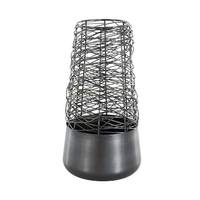 Metal Abstract Intertwined Wire Decorative Vase with Solid Matte Base - Black - Roche River Decor