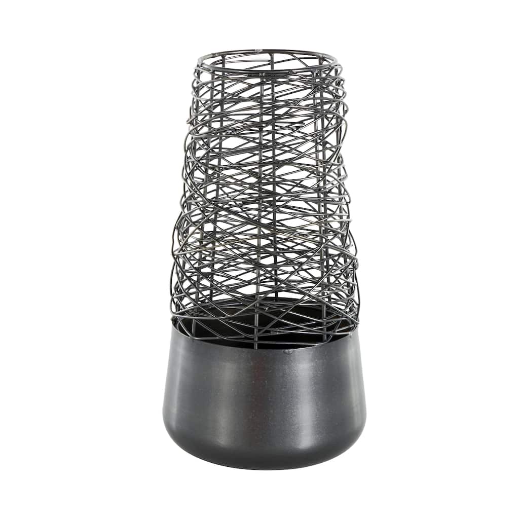 Metal Abstract Intertwined Wire Decorative Vase with Solid Matte Base - Black - Roche River Decor