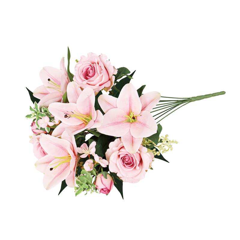 Set of 2 Blush Pink Artificial Mixed Rose Lily Blossom Flower Stem Bush Bouquet 20in - 20" L x 13" W x 13" DP