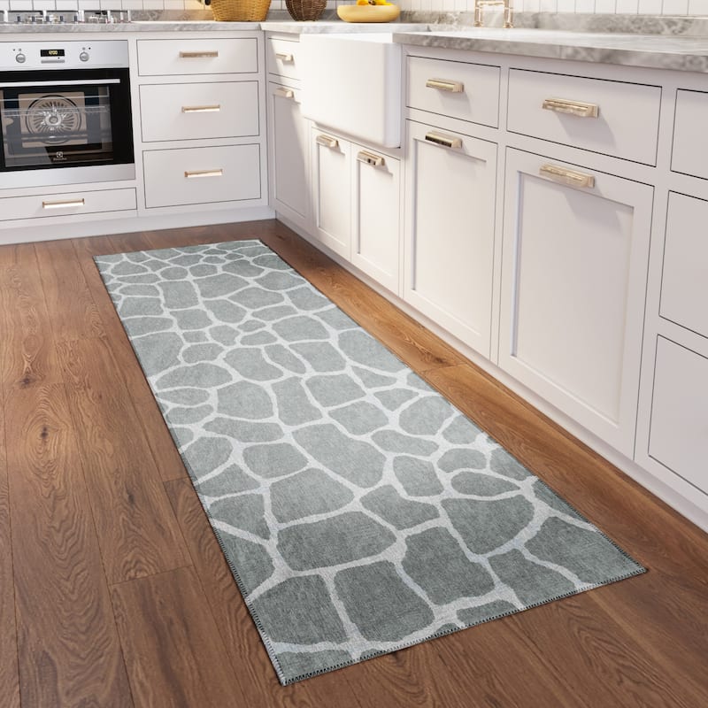 Addison Safari Giraffe Animal Print Area Rug - 2' 3" x 7' 6" - Grey - Runner