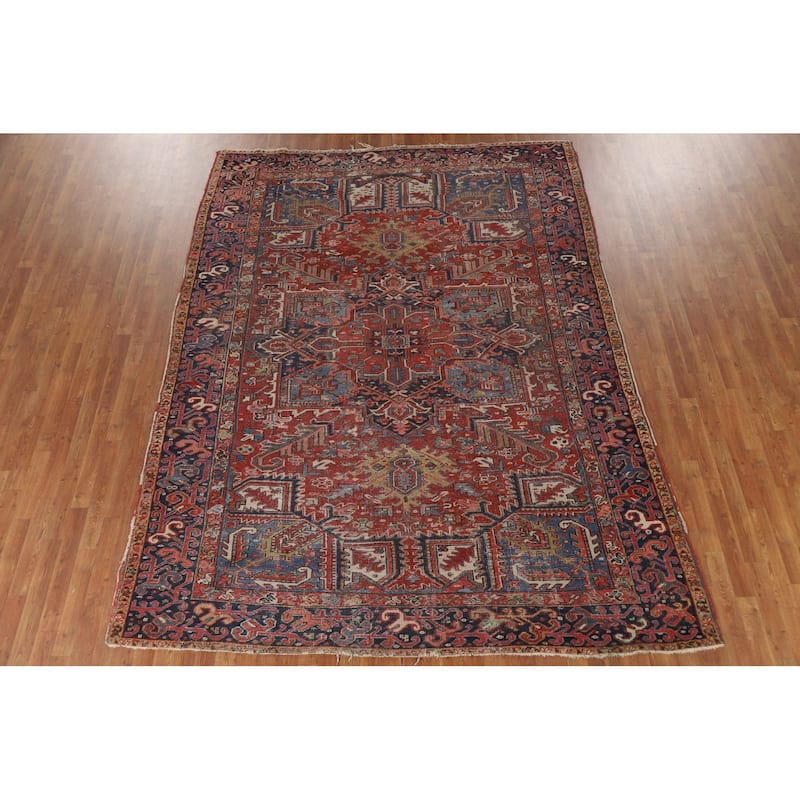 Pre-1900 Antique Heriz Serapi Persian Rug Handmade Wool Carpet - 7'10"x 10'6"