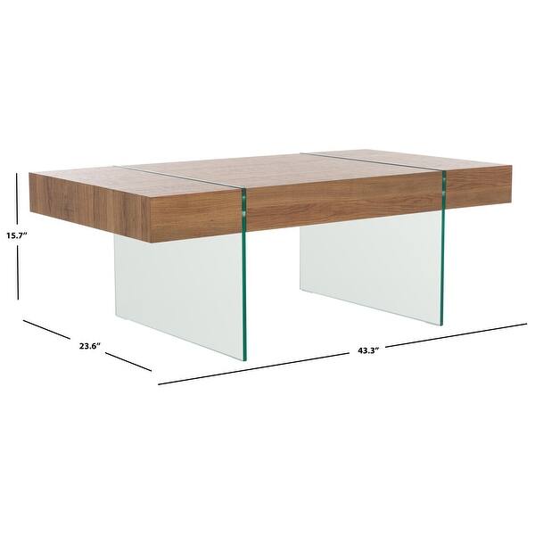 dimension image slide 0 of 5, SAFAVIEH Jacob Glass Leg Rectangular Coffee Table - 43.3" W x 23.6" L x 15.7" H