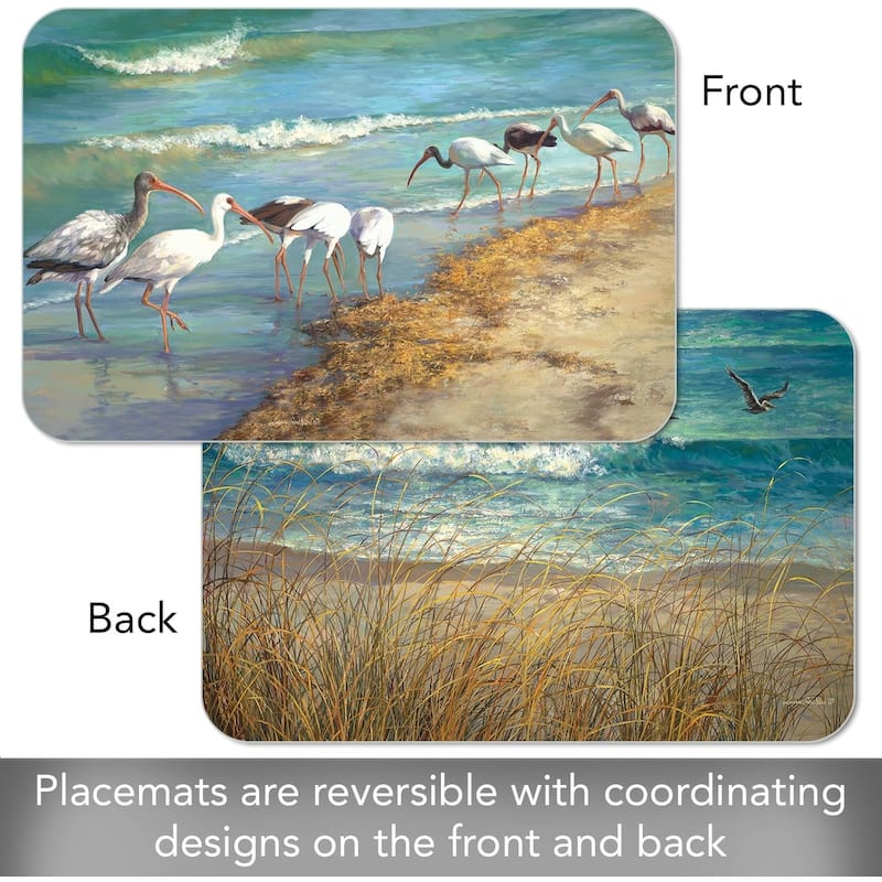 Marco Island Birds 4 Pack Reversible Easy Care Flexible Plastic Placemats Made in The USA BPA Free Easily Wipes Clean