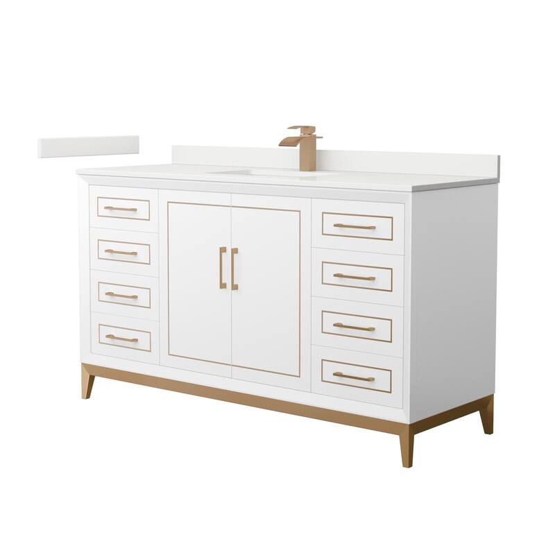 Wyndham Collection WCH515160S-QTZ-UNSMXX Marlena 60" Free Standing - White / White Quartz Top / Satin Bronze Hardware