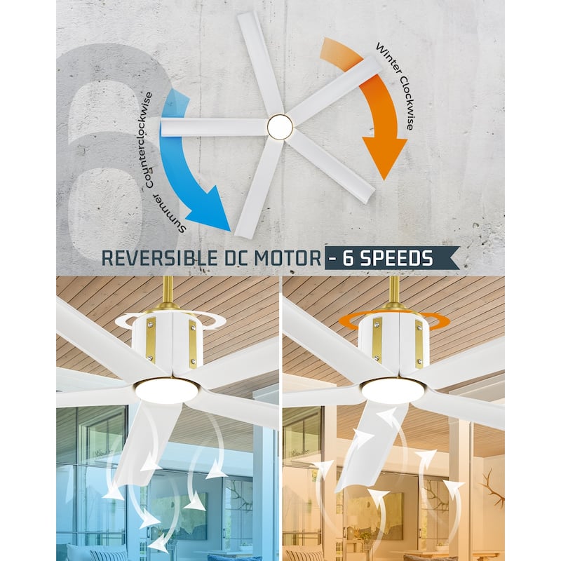 60 Inch 18W DC LED Ceiling Fan with Lights, 5-Blades, Remote Control and App and Alexa Google Voice Control