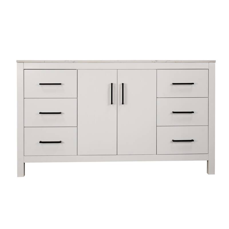 KitchenBathCollection Copenhagen 60" Single Bathroom Vanity with Engineered Marble Top