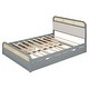 preview thumbnail 8 of 8, Queen Size Platform Bed with Trundle, Pine Wooden Bed with 2 Drawers, Kid's Bed with Rattan Headboard, Grey