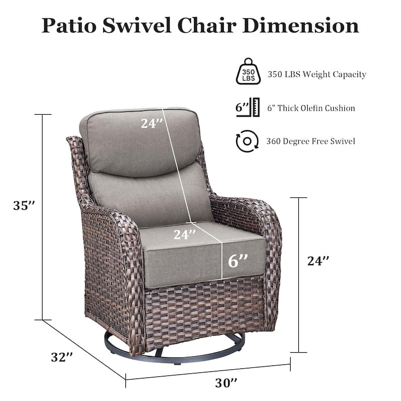 Outdoor Patio Sofa Swivel Chair with 6-Inch Thick Cushions Set