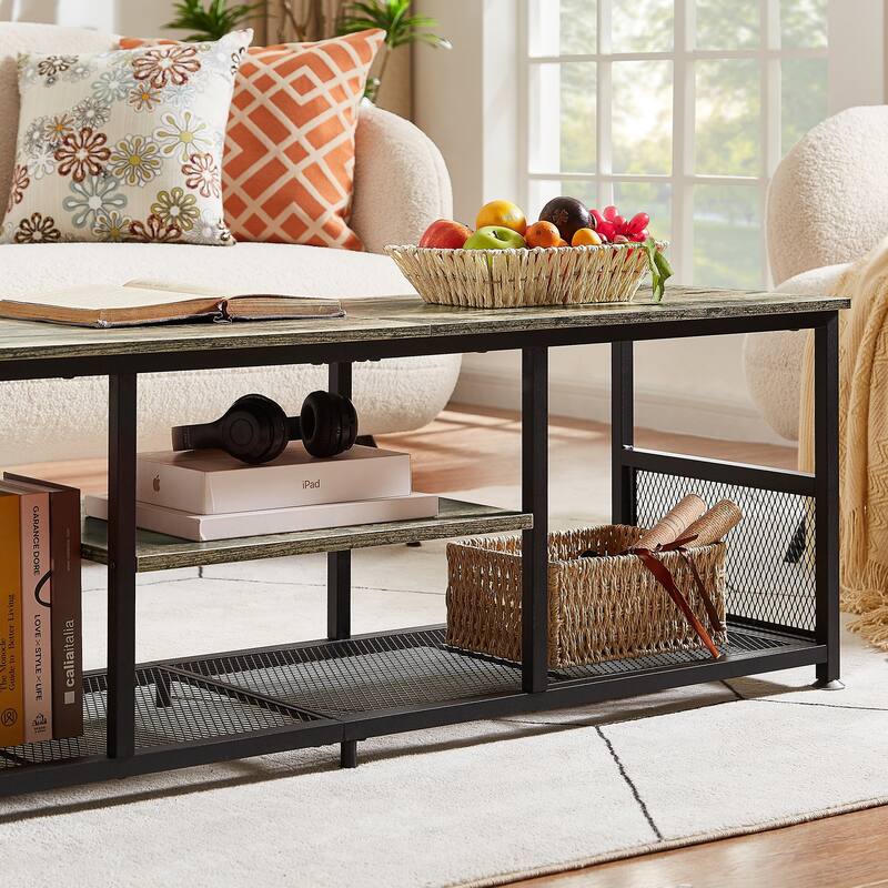 Javlergo TV Stand Industrial Entertainment Center Media Console Table with Storage and Mesh Shelf for Living Room/Bedroom, Grey