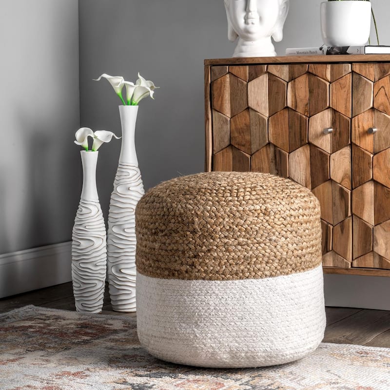 Nuloom Janus Braided Jute Ottoman Pouf - Natural