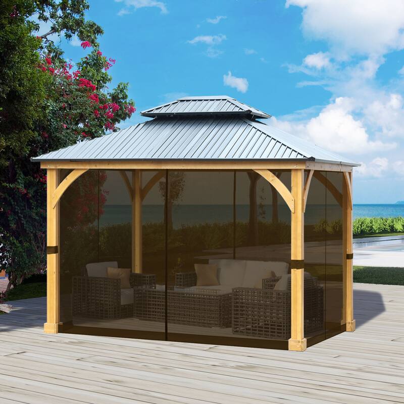 Aoodor Universal 12 x 14 ft. Gazebo Replacement Mosquito Netting Screen 4-Panel Sidewalls (Only Netting)