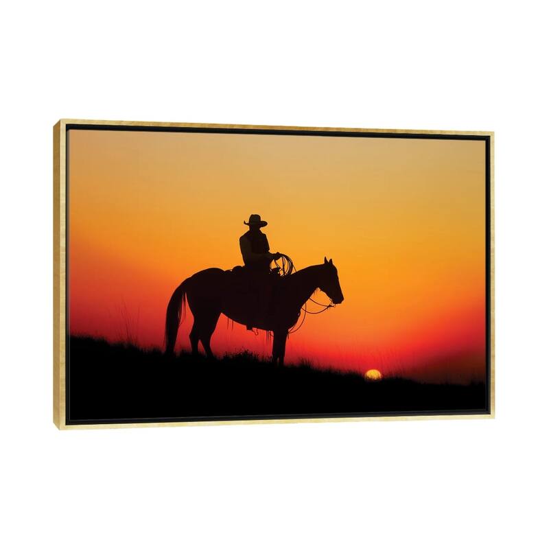 iCanvas "Cowboy Silhouette I" by Janet Fikar Framed - Gold - 26x40