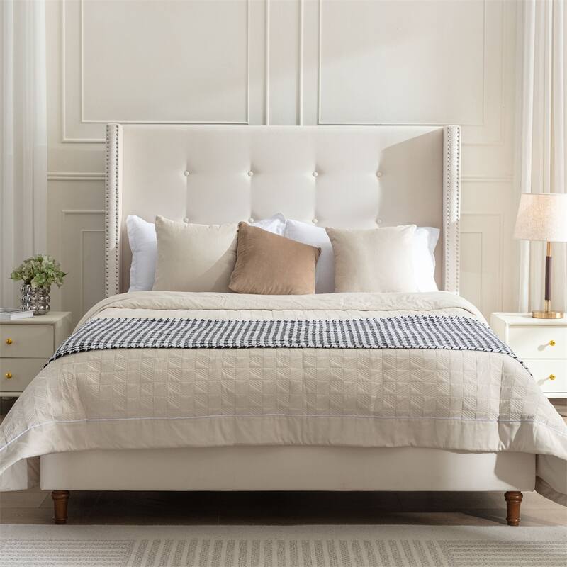 Upholstered King Bed Features a 54" High Headboard w/Buttoned Tuft