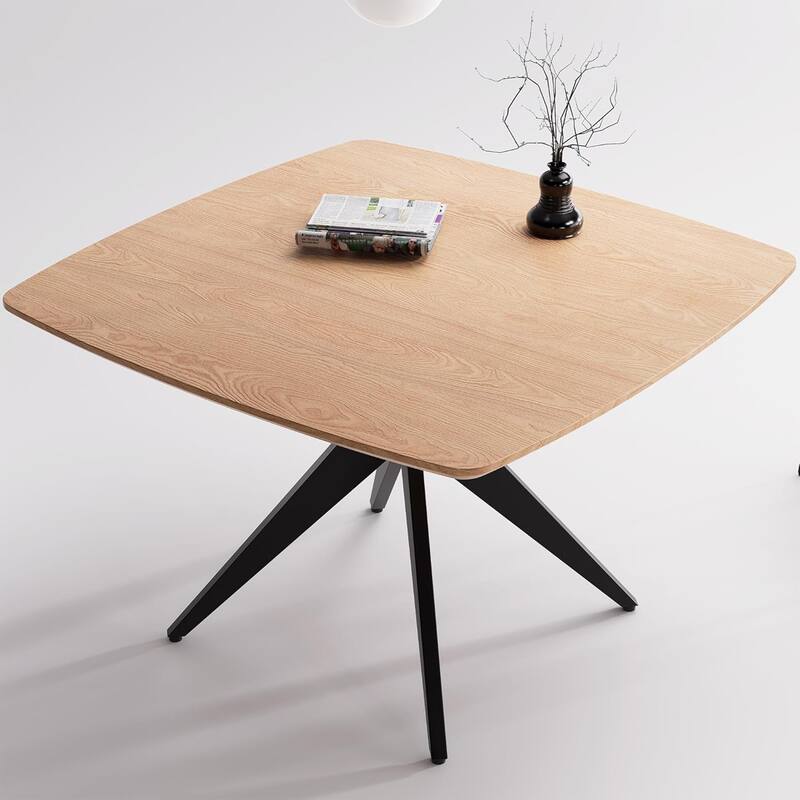 Modern Square Dining Table for 2-4, Small Kitchen Table with Metal Legs - Tan