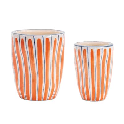 Abstract Striped Dolomite Planters - 5" - Orange and Blue - Set of 6