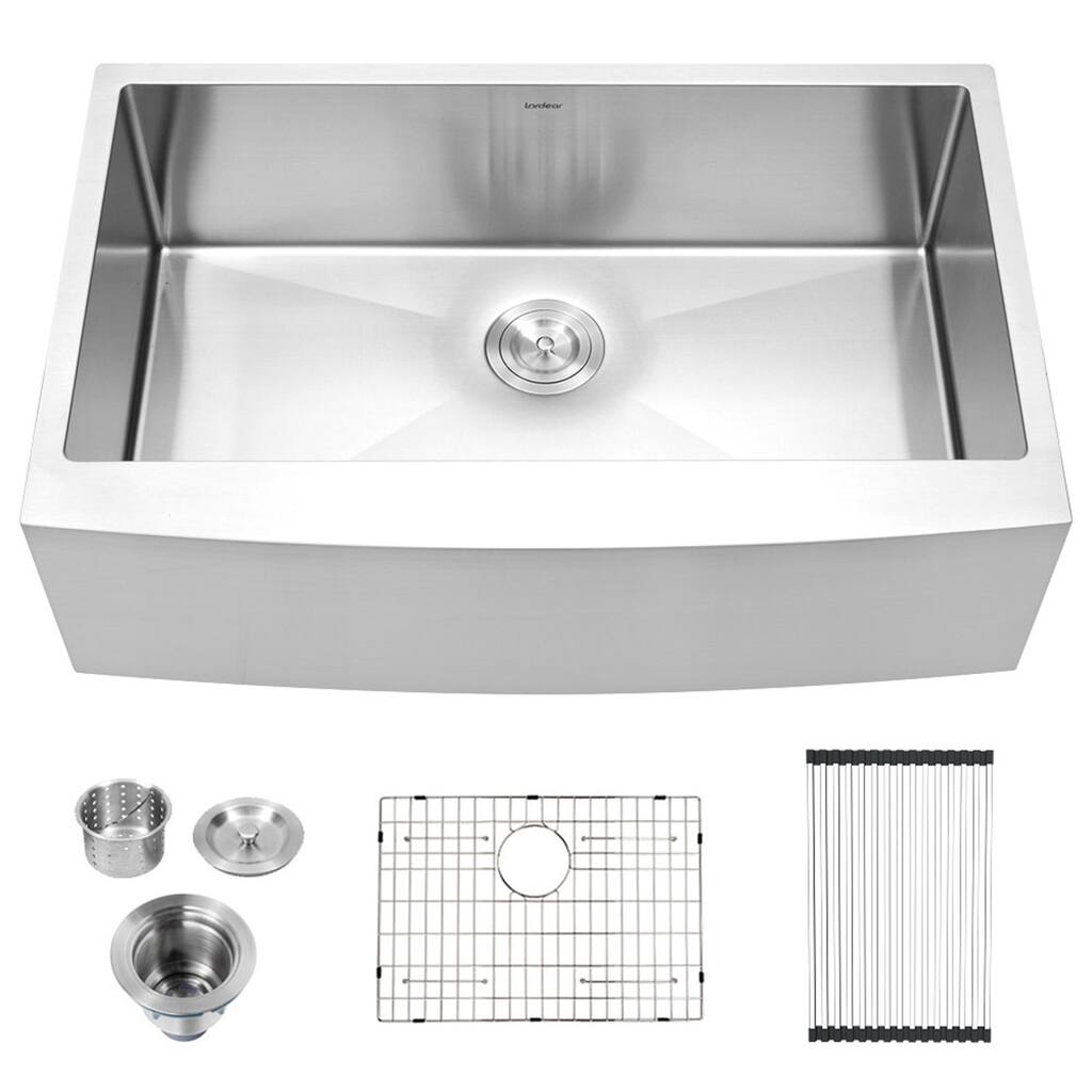 Lordear 27/30/33/36 Inch Brushed Farmhouse Apron Front Stainless Steel Kitchen Sink Single Bowl