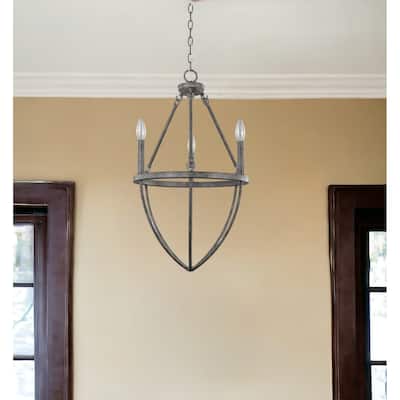 HomeRoots Ash Gray Candle Style Three Light Metal Dimmable Chandelier - 15.25' X '27' X '15.25