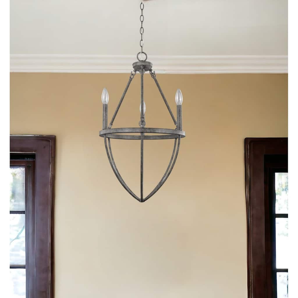 HomeRoots Ash Gray Candle Style Three Light Metal Dimmable Chandelier - 15.25' X '27' X '15.25