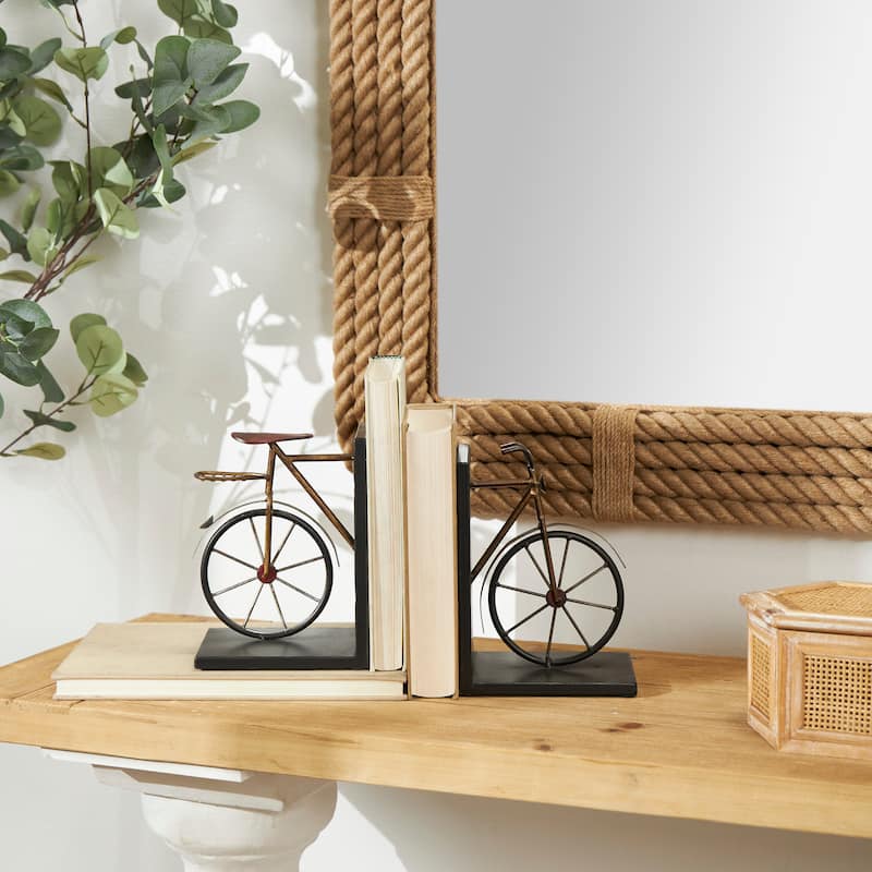 Black Metal Weathered Bike Decorative Bookends (Set of 2) - Black