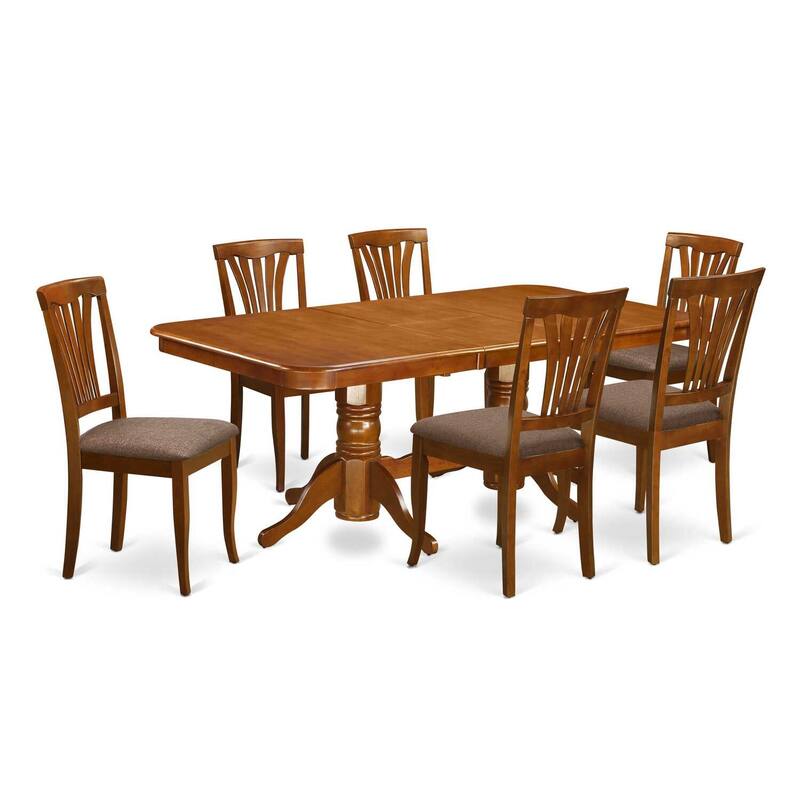 9-Piece Dining Table Set - Double Pedestal Table with Faux Leather Chairs - Extendable Kitchen Table