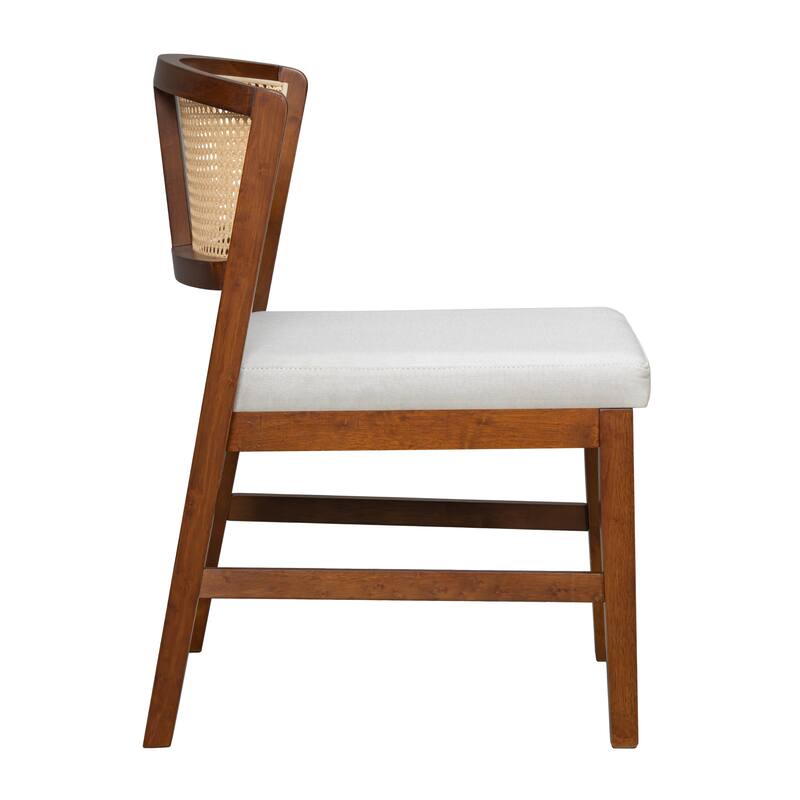 Rattan Dining Chairs Set of 2, Armless Dining Chairs Upholstered Kitchen Side Chairs with Curved Rattan Back, Hardwood Frame