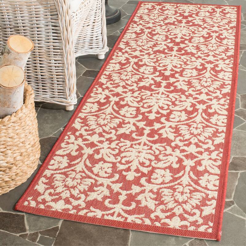 SAFAVIEH Courtyard Heleena Indoor/ Outdoor Waterproof Patio Backyard Rug - 2'3" x 6'7" Runner - Red/Natural