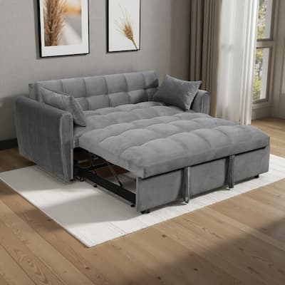 64.96" Velvet 3-in-1 Convertible Sofa Bed with Adjustable Back, Storage Pocket, and 500lb Weight Capacity