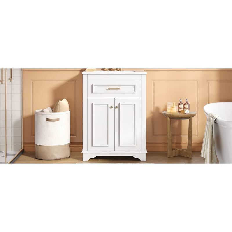 Roomfitters 24 Inch Bathroom Vanity with Integrated Ceramic Sink, Storage Cabinet & Tilt-Down Compartment