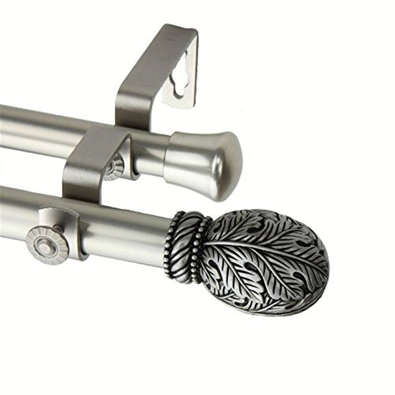 Medieval Decorative Curtain Rod Double Rod Set Satin Nickel Window Treatment Hardware - 84