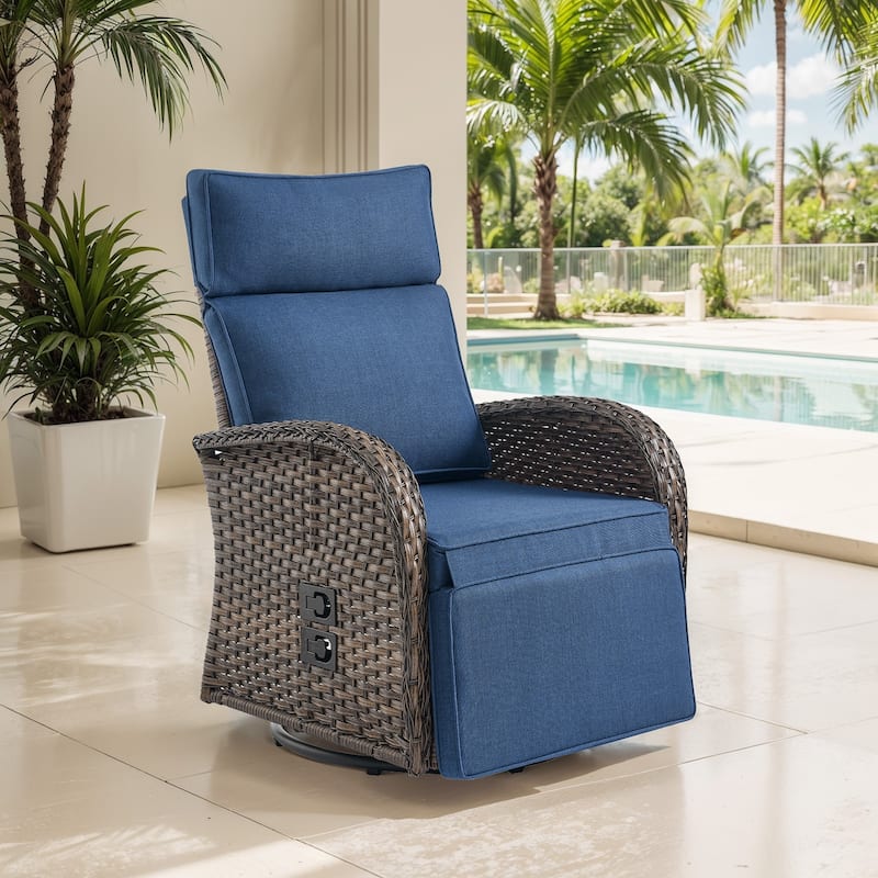 Meyreso 2-Piece Wicker Swivel Reclining Chaise Lounge with Adjustable Backrest & Footrest