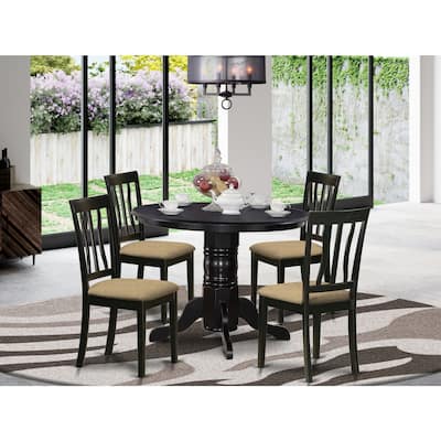 Kitchen Dining Set 5 Piece Table & Chairs - Round Pedestal Table with Linen Upholstered Seats