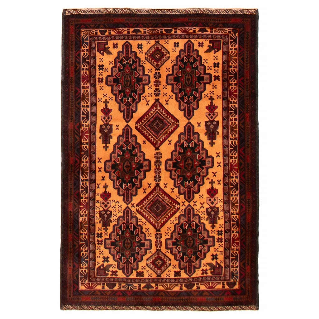 Teimani Beige, Orange Rug 4'1" x 6'4" - 4'1 x 6'4