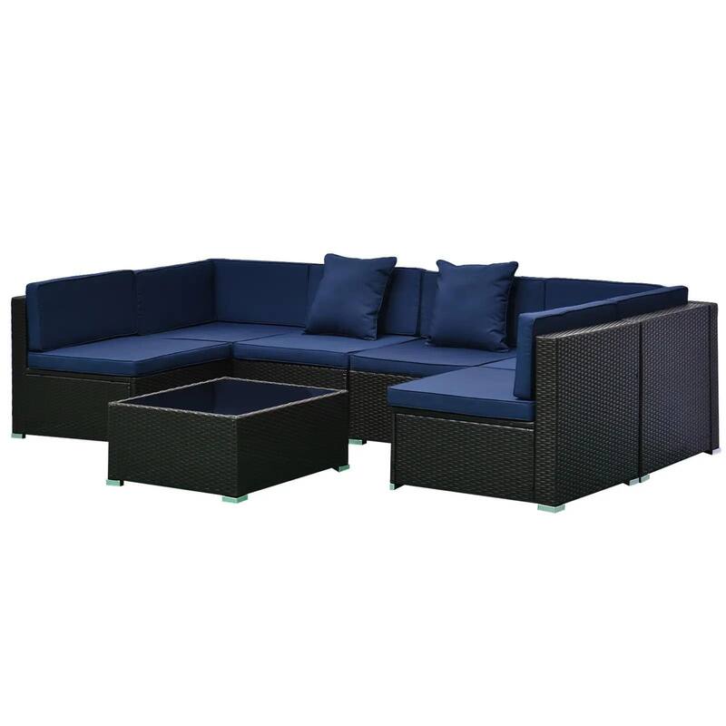 7PCS Patio Sectional,PE Rattan Sofa Coffee Table,Pillows,All Weather