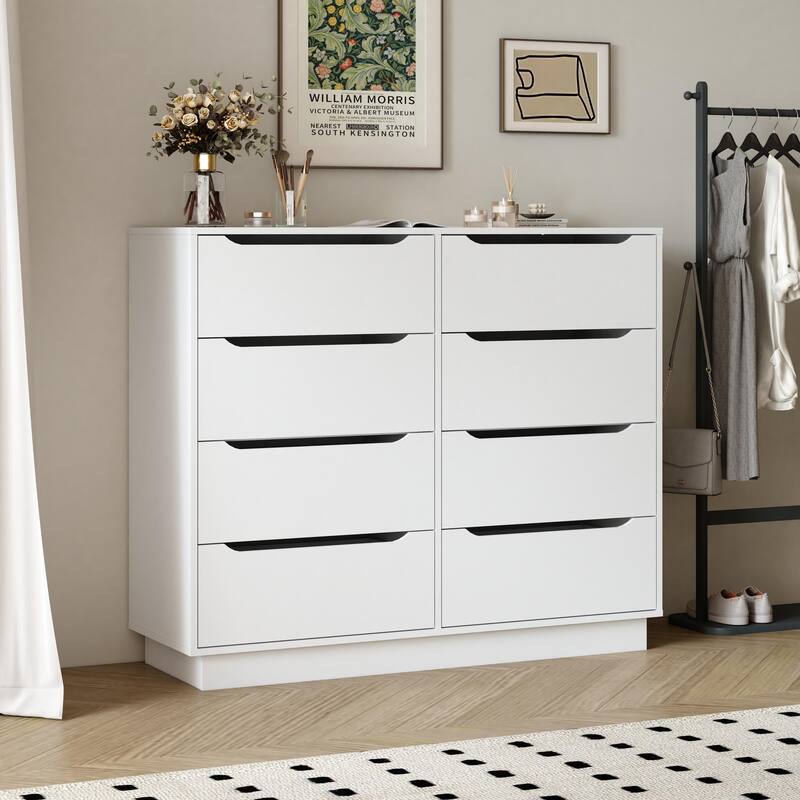 Long Dresser with 8 Drawers, 47.2"W Wooden Dressers Chest of 8 Drawers, Large Capacity Clothing Storage Cabinet - White