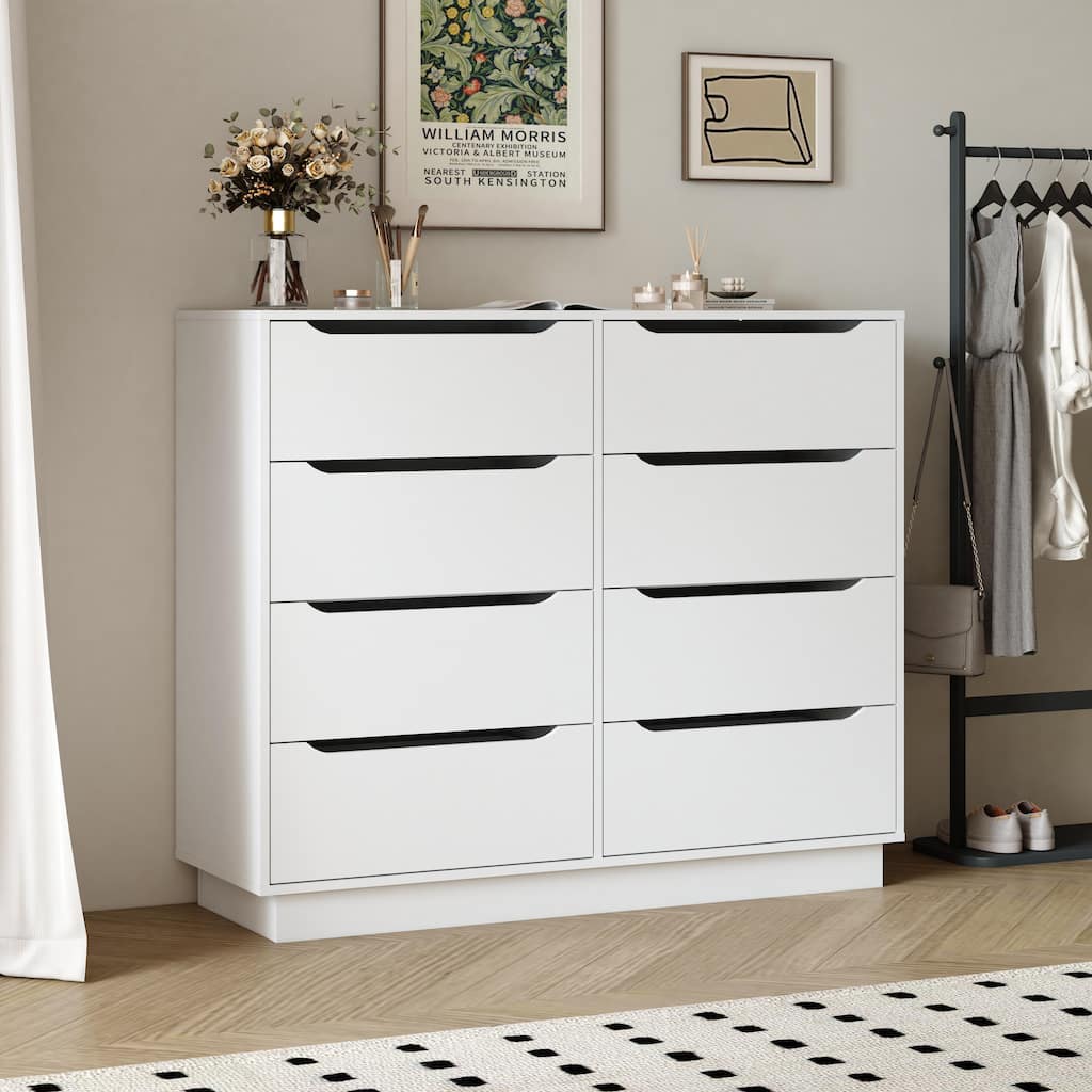 Long Dresser with 8 Drawers, 47.2"W Wooden Dressers Chest of 8 Drawers, Large Capacity Clothing Storage Cabinet