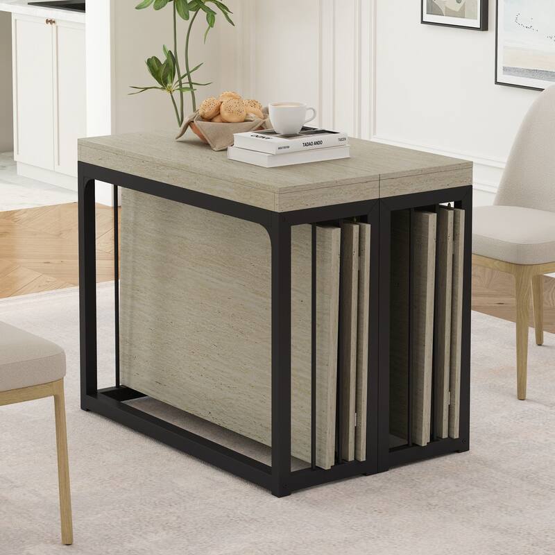 23.62" - 118" Stretching Length, Modern Extendable Dining Table,Seats 2-10 People,,Space-Saving Wood Dining Table for Kitchen