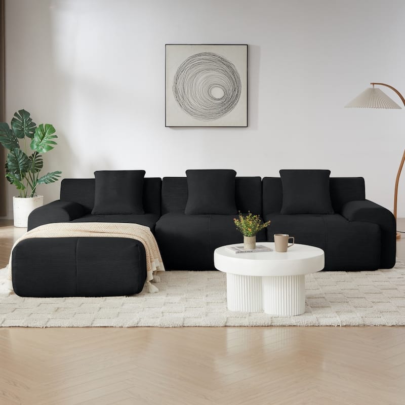 113" Modern L-Shaped Corduroy Modular Sectional Sofa with Movable Ottoman