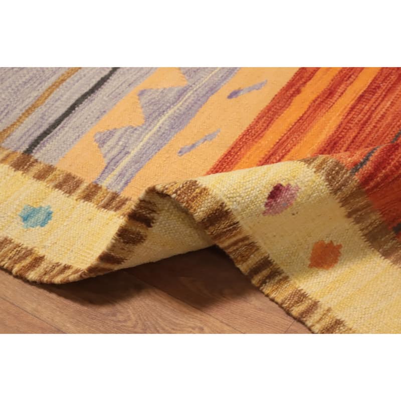 Hand Woven Oriental 100% Wool Carpet Southwestern Tribal Oranges & Rust Kilim Area Rug - 4' 0'' X 2' 0''
