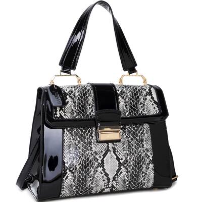 Dasein FoldOver Lock Tote Bag Patent Faux Leather 12.75X11 Black Crossbody