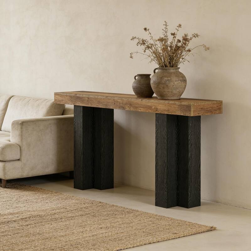 Console Table,Storage Entryway Table - Black+Brown