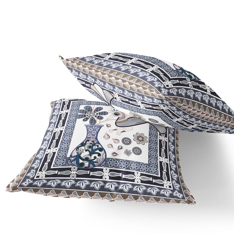 HomeRoots Set of Two 16" X 16" Beige and Orange Peacock Blown Seam Floral Indoor Outdoor Throw Pillow - 16.00' X '16.00' X '5.00