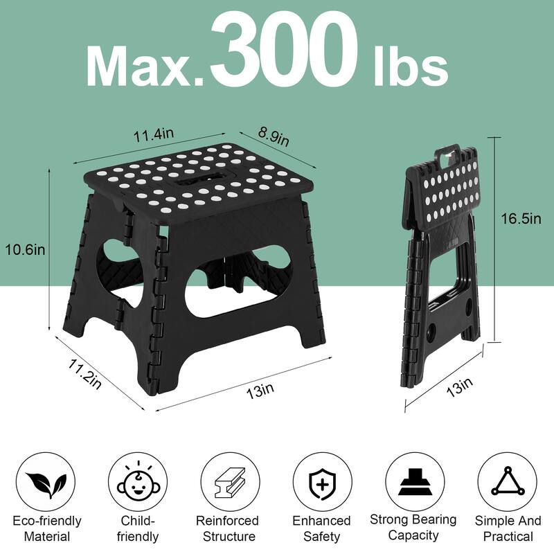 Javlergo 11/13 inch Folding Step Stool, Heavy Duty Plastic Foldable Step Stool for Kids and Adults