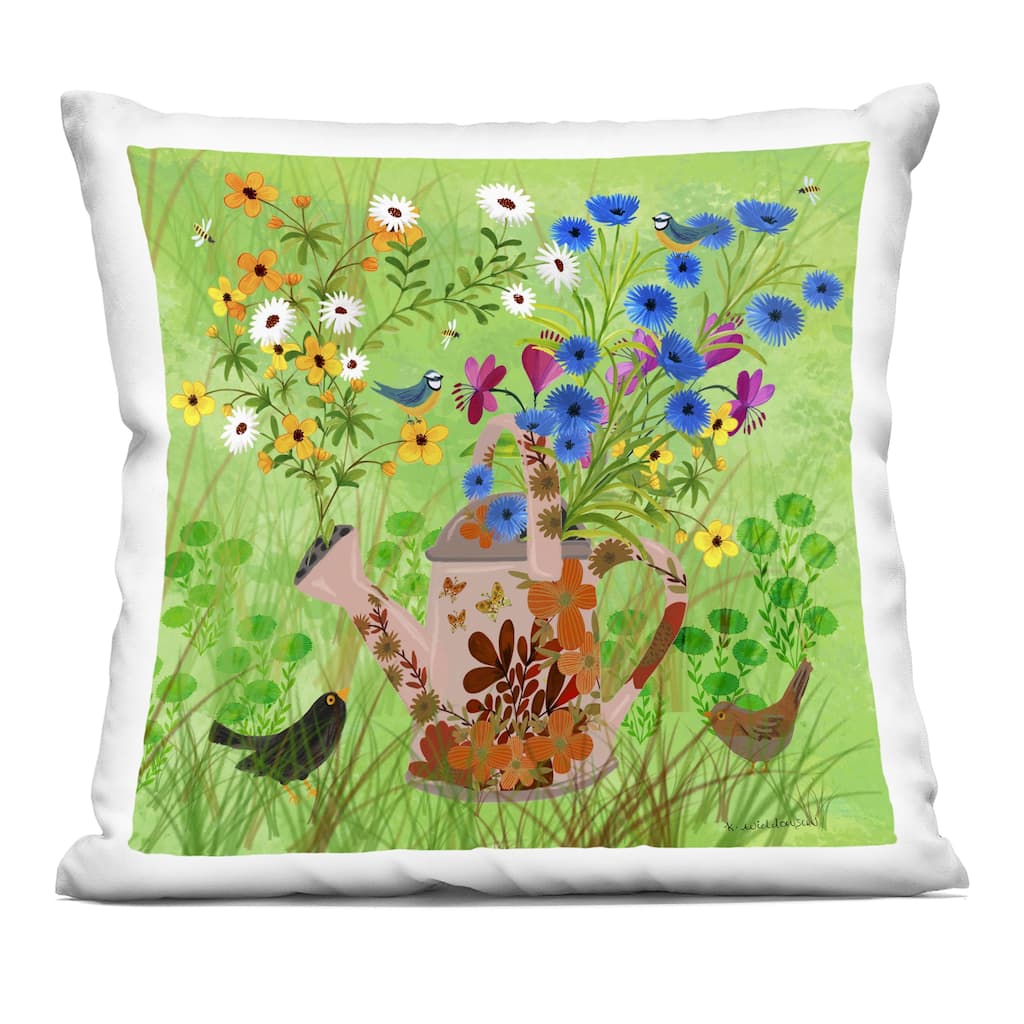 Stupell Bright Gardening Can & Birds Decorative Printed Throw Pillow Design by Kay Widdowson