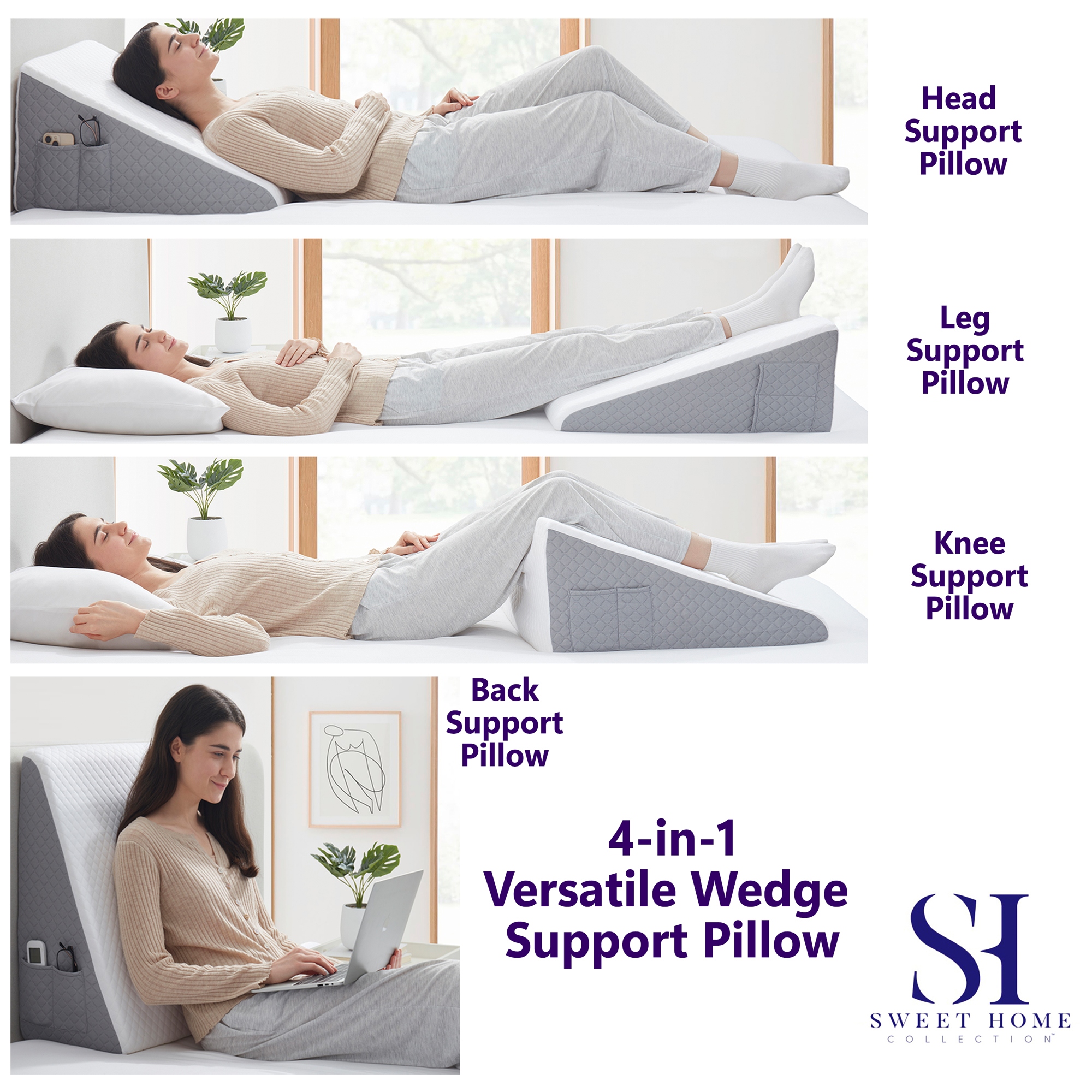 Bed Wedge Pillow Acid Reflux Washable Cover Memory Foam 24 x 24 x 12